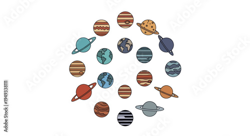Planetary system illustration on white background