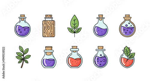 Potion bottles and botanical elements