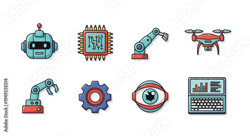 Robotics and technology icons on white