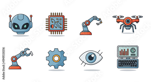Robotics and technology icon set