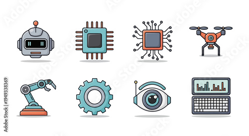 Robotics and technology icons set