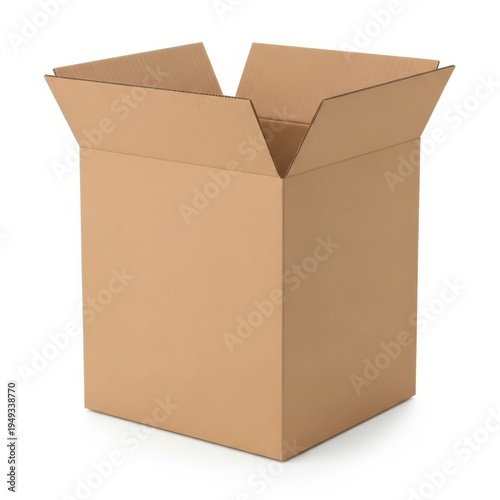 A brown cardboard box with its flaps open