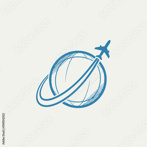 Airplane circumnavigating globe symbolizing worldwide travel and journeys