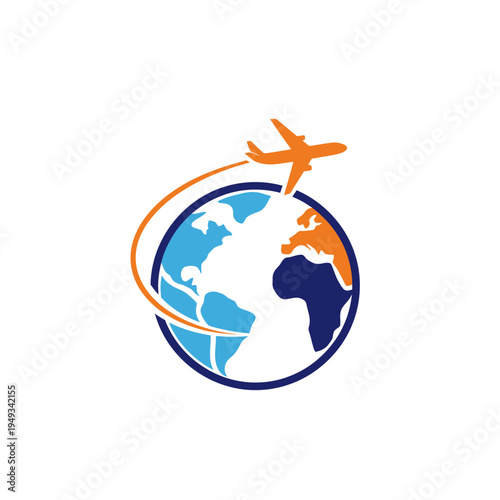 Airplane circumnavigating globe travel and transportation concept