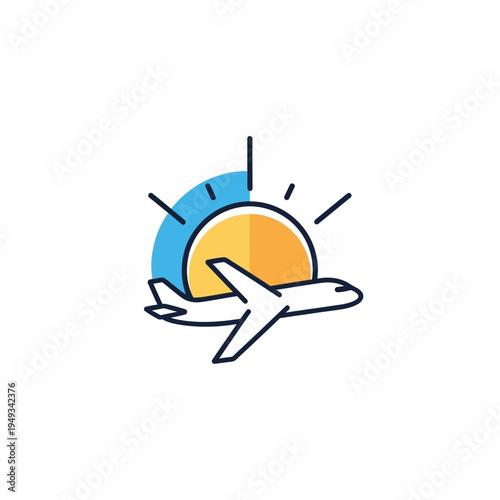Airplane flying towards the sun travel tourism concept vector illustration