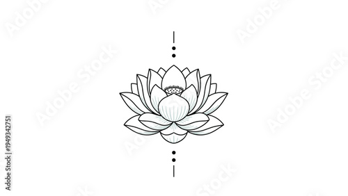 Elegant lotus flower line art illustration featuring delicate petals and symmetrical geometric details for yoga or wellness branding.