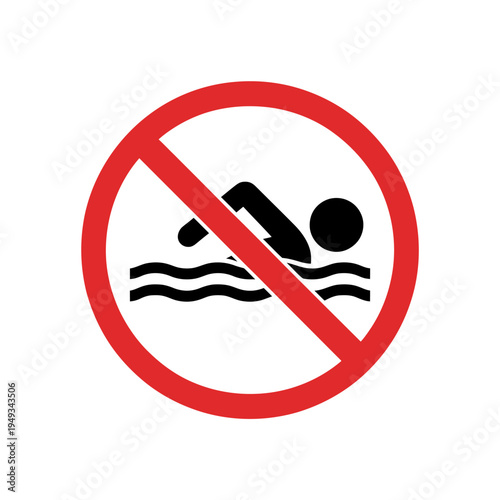 No swimming sign with red circle and black swimmer icon on white background