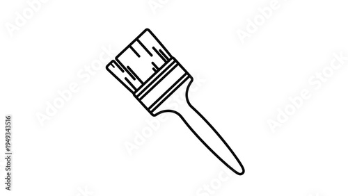 Simple black and white line art icon of a paintbrush angled on a plain white background for art and hobby themes.