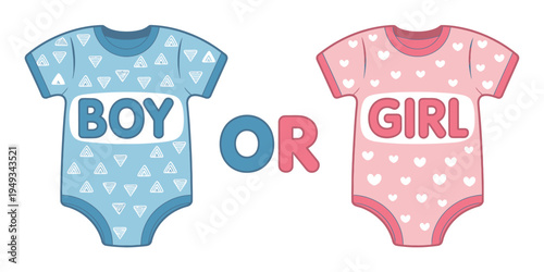 Baby onesies with boy or girl text on white background