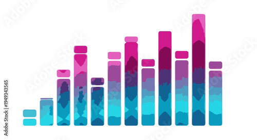 Colorful abstract bar graph showing upward trend and growth, data visualization, business analytics