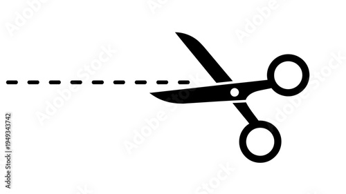 Scissors cutting through a dotted line on white background
