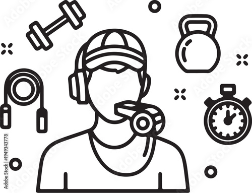 Set of 6 fitness icons vector, workout symbols isolated PNG with Transparent Background