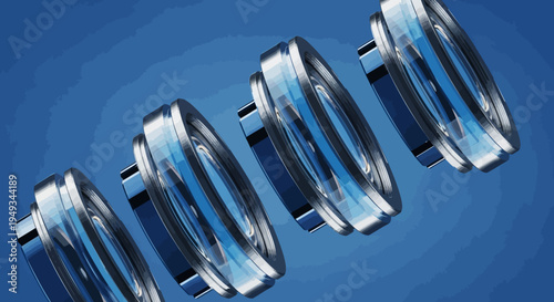 Abstract blue background with chrome metal chain and water drops industrial metallic theme