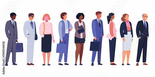 Diverse group of professionals standing in a row illustrated style