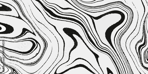 Abstract black and white swirling lines create a fluid marbled pattern