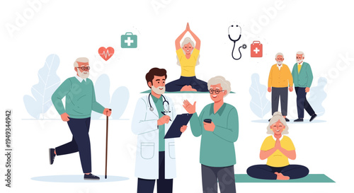 Senior Healthcare & Active Aging: Elderly People Embracing Healthy Lifestyles with Medical Support & Wellness Programs