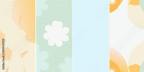 Abstract floral and color block composition with soft pastel tones