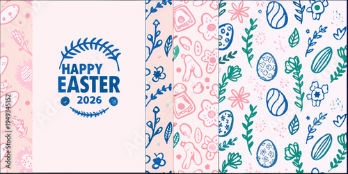 Colorful easter patterns and a happy easter 2026 graphic design