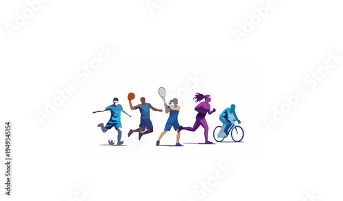 Low Poly Sports Athletes Collection Vector Illustration Polygon Sportsmen Set