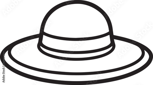 Hand Drawn Woman Hat Black and White Illustration in Minimal Line Art Style Design