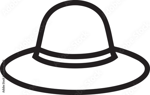 Hand Drawn Woman Hat Black and White Illustration in Minimal Line Art Style Design