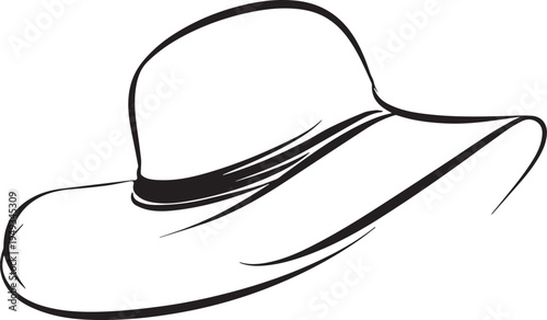 Hand Drawn Woman Hat Black and White Illustration in Minimal Line Art Style Design