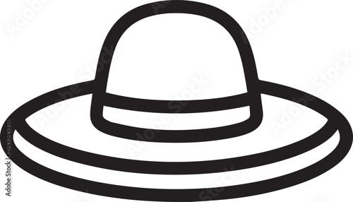 Hand Drawn Woman Hat Black and White Illustration in Minimal Line Art Style Design