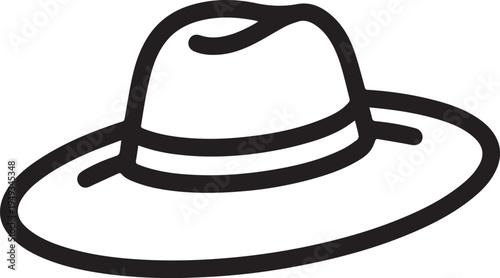 Hand Drawn Woman Hat Black and White Illustration in Minimal Line Art Style Design