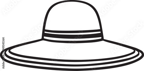 Hand Drawn Woman Hat Black and White Illustration in Minimal Line Art Style Design