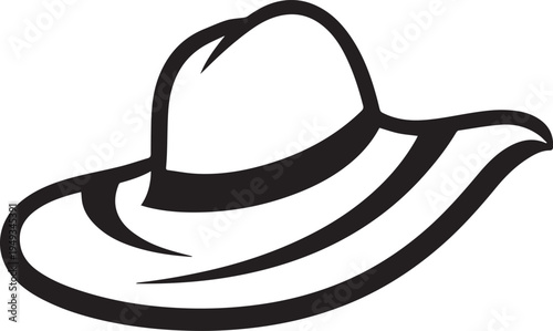 Hand Drawn Woman Hat Black and White Illustration in Minimal Line Art Style Design