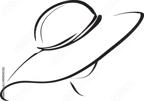 Hand Drawn Woman Hat Black and White Illustration in Minimal Line Art Style Design