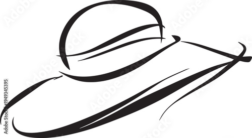 Hand Drawn Woman Hat Black and White Illustration in Minimal Line Art Style Design
