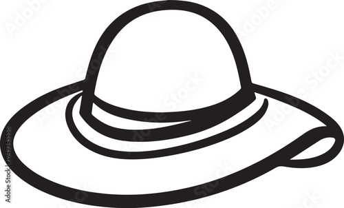 Hand Drawn Woman Hat Black and White Illustration in Minimal Line Art Style Design