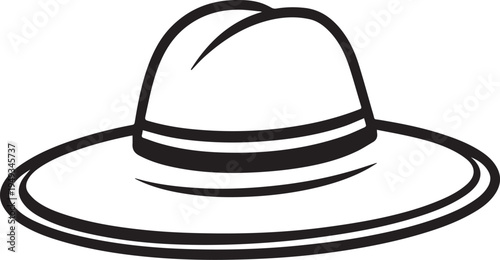 Hand Drawn Woman Hat Black and White Illustration in Minimal Line Art Style Design