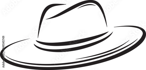 Hand Drawn Woman Hat Black and White Illustration in Minimal Line Art Style Design