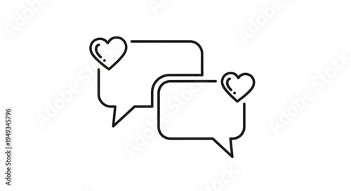 Two speech bubbles with hearts icon representing love communication.