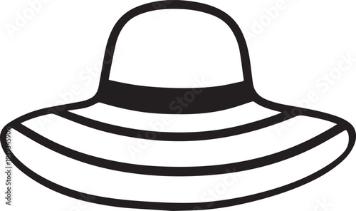 Hand Drawn Woman Hat Black and White Illustration in Minimal Line Art Style Design