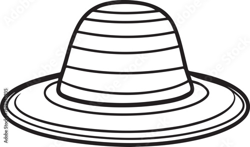 Hand Drawn Woman Hat Black and White Illustration in Minimal Line Art Style Design