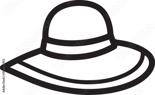 Hand Drawn Woman Hat Black and White Illustration in Minimal Line Art Style Design
