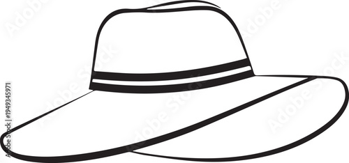 Hand Drawn Woman Hat Black and White Illustration in Minimal Line Art Style Design
