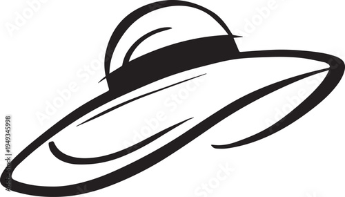 Hand Drawn Woman Hat Black and White Illustration in Minimal Line Art Style Design