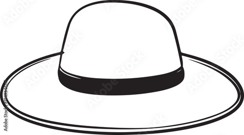 Hand Drawn Woman Hat Black and White Illustration in Minimal Line Art Style Design