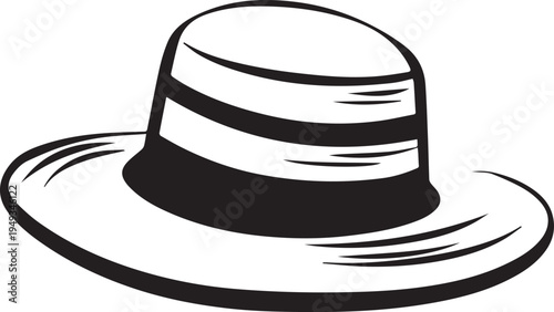 Hand Drawn Woman Hat Black and White Illustration in Minimal Line Art Style Design