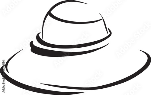 Hand Drawn Woman Hat Black and White Illustration in Minimal Line Art Style Design