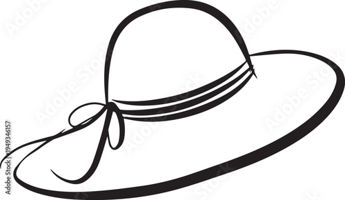 Hand Drawn Woman Hat Black and White Illustration in Minimal Line Art Style Design