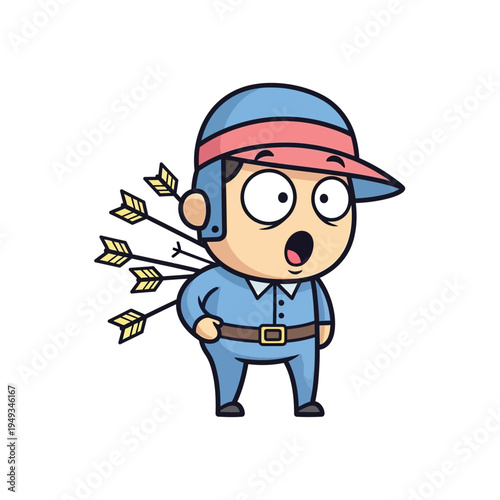 Cartoon Soldier Shocked by Arrows in Back