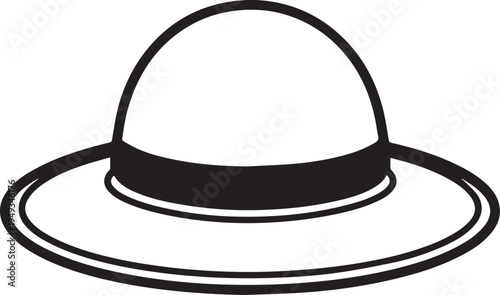 Hand Drawn Woman Hat Black and White Illustration in Minimal Line Art Style Design