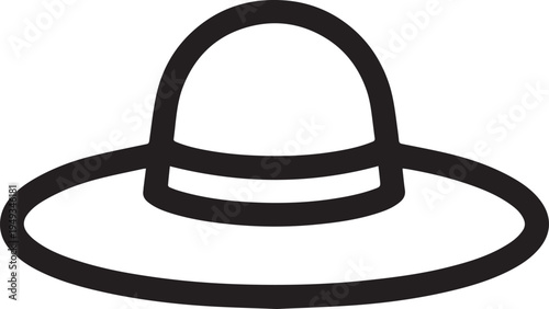 Hand Drawn Woman Hat Black and White Illustration in Minimal Line Art Style Design
