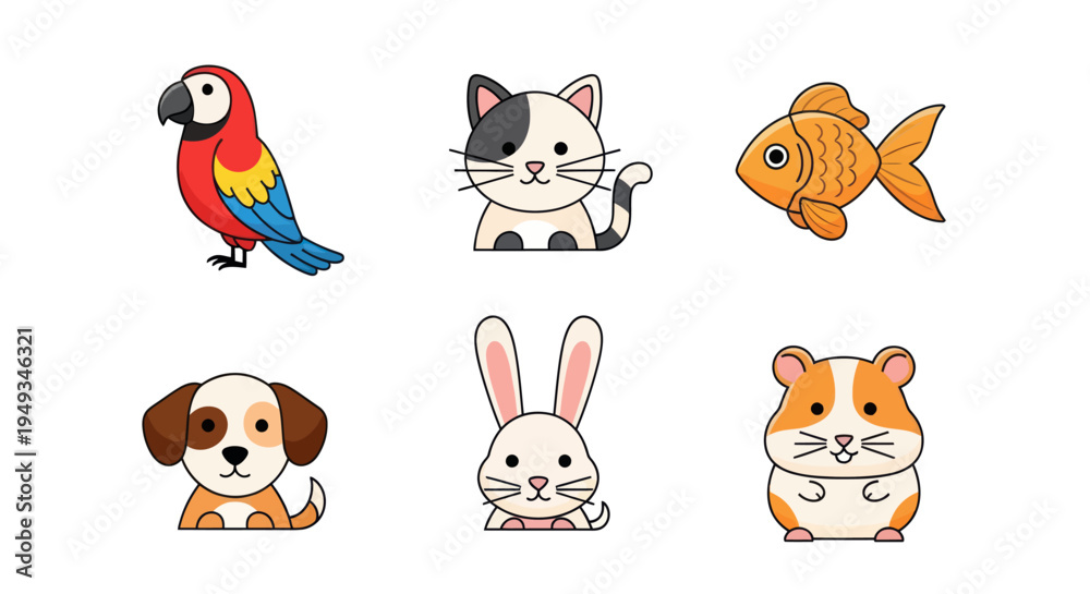 Obraz premium Cartoon pet animals illustration set