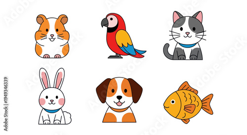 Cartoon pets collection on white background